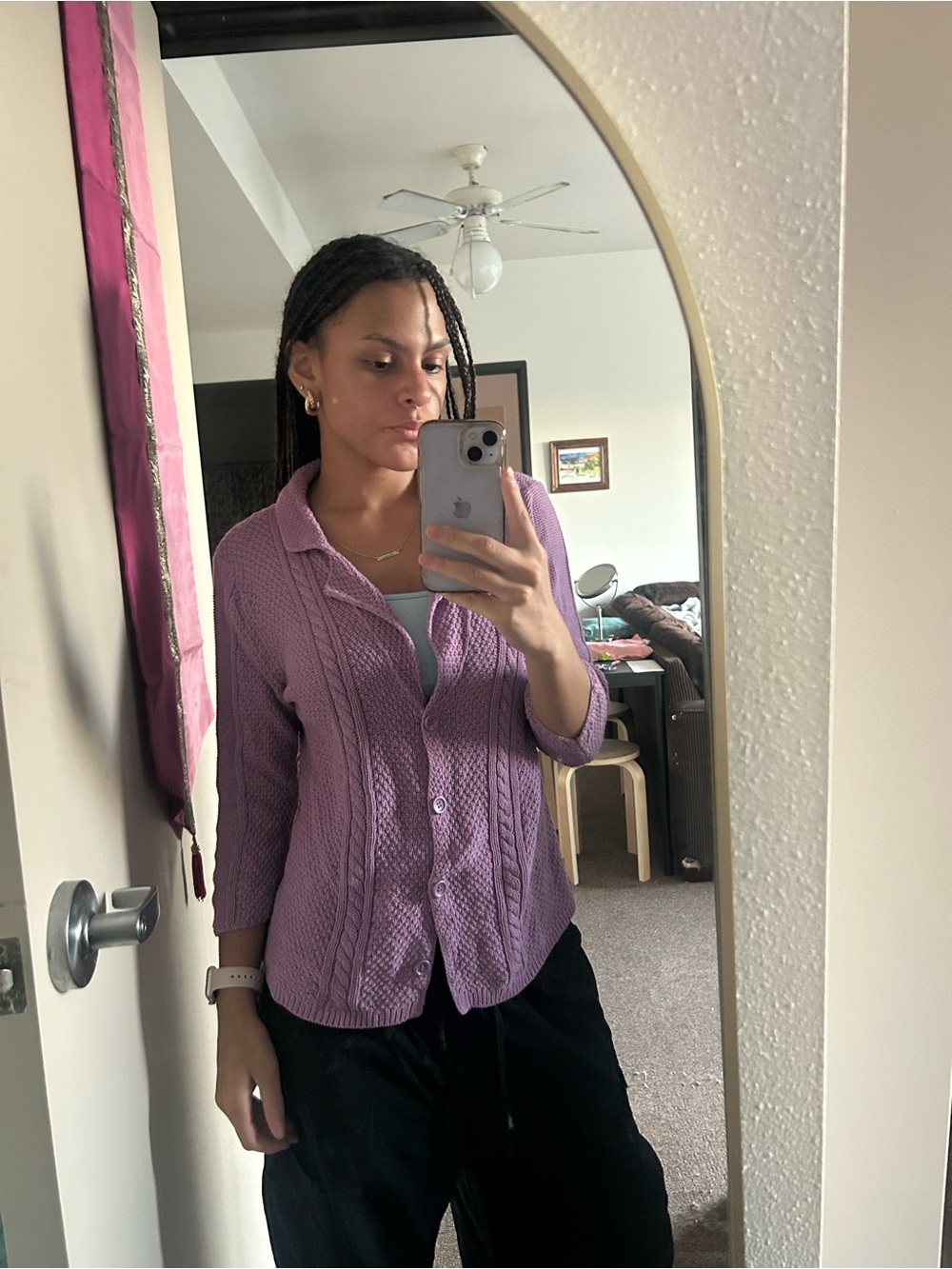 Heather B Cardigan Lavender Button Down Chunky Knit